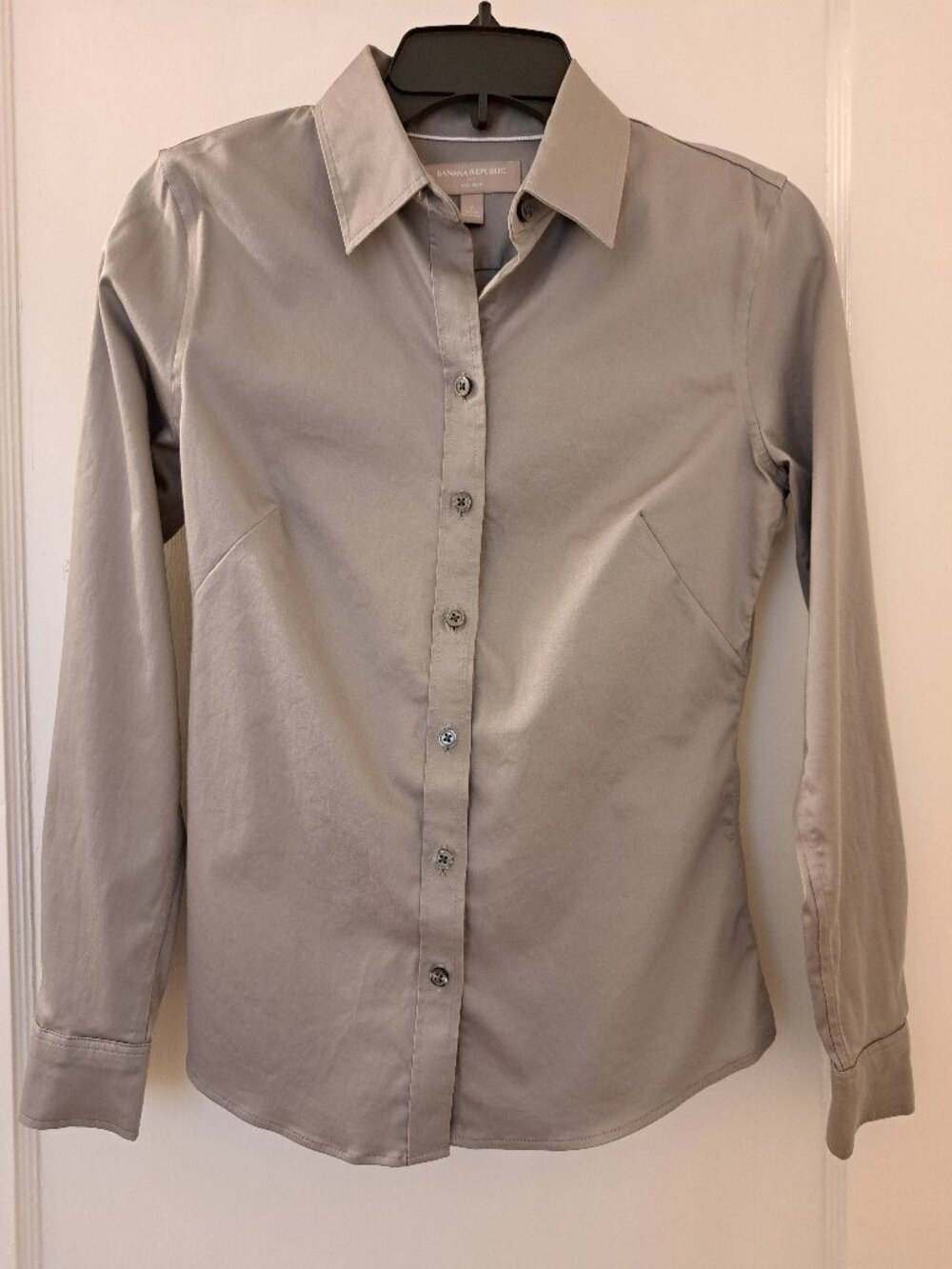 BANANA REPUBLIC Women's Gray Non-Iron Stretch Shirt Cotton - SIZE 2